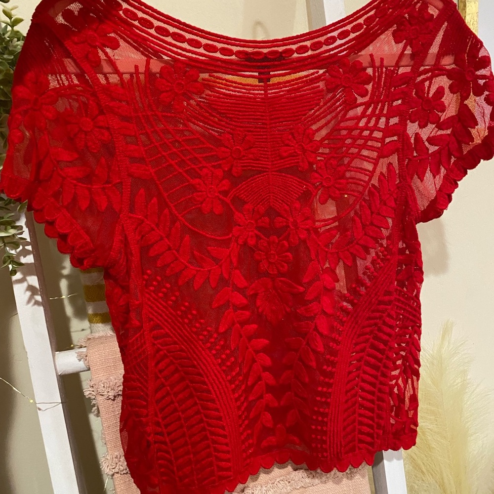 Express Red Lace Top - Size Small